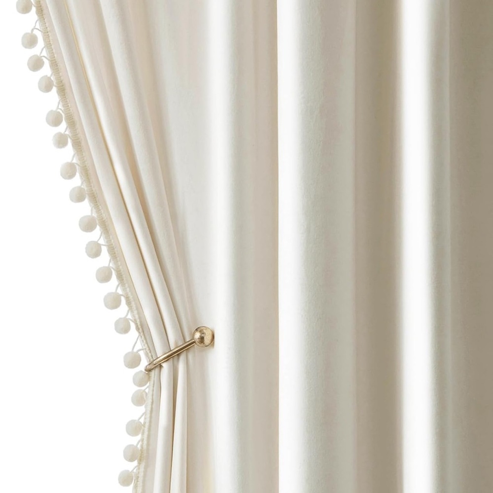 Velvet Pom-Pom Trim Curtain 52x63